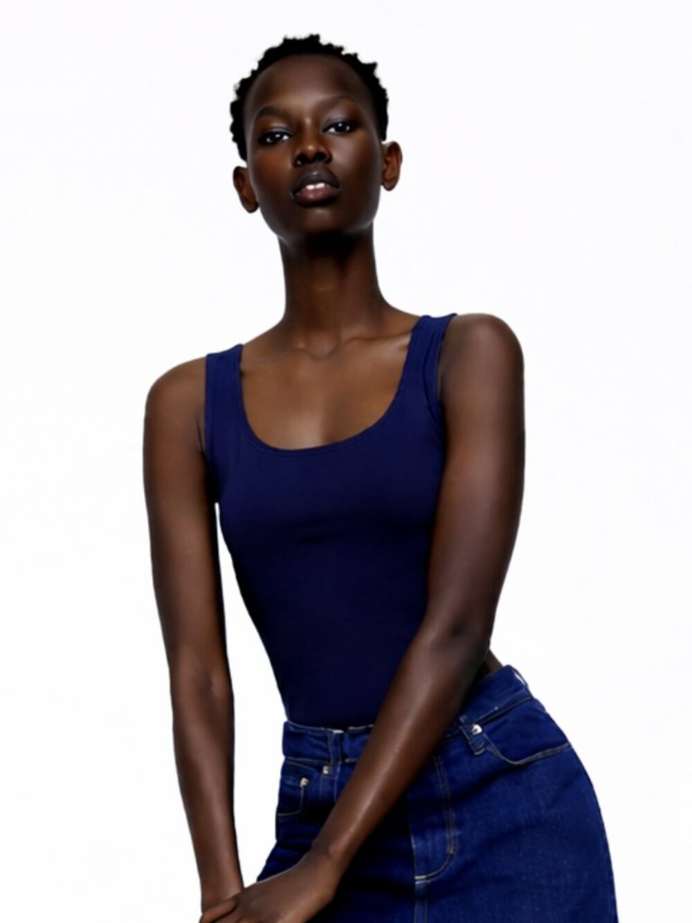 Zara NWoT Navy blue Stretch Tank – Medium, Light Support